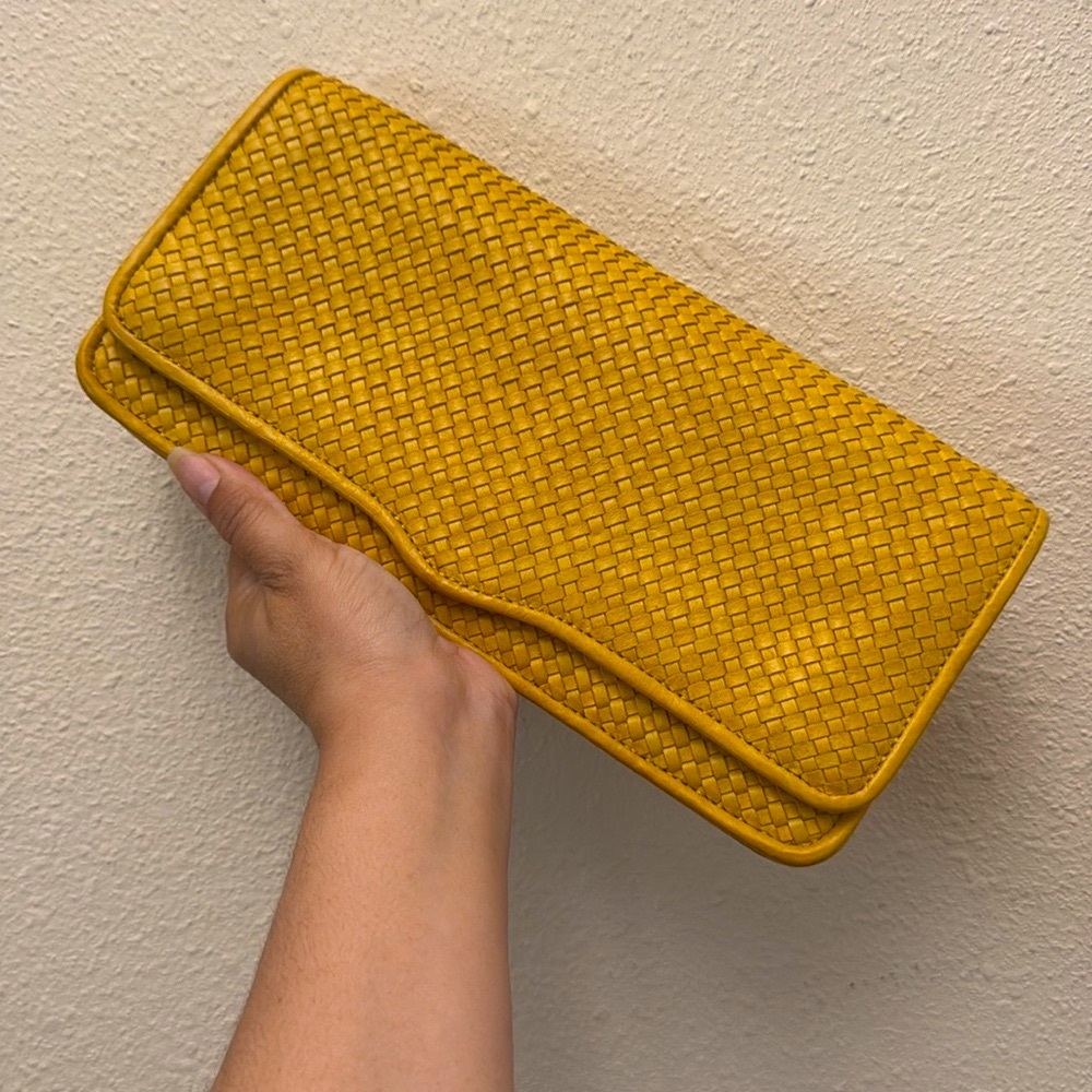 Rebecca Minkoff Honey Woven Clutch Yellow Mustard Handbag